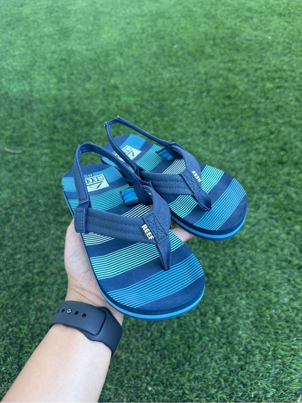 Reef Kids Navy and Teal Striped Sandals - Youth Flip Flops